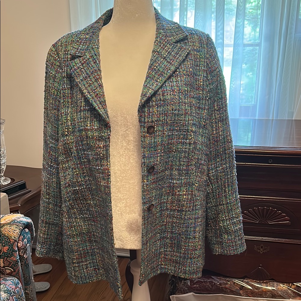 Austin Reed Blue And Green Tweed Blazer